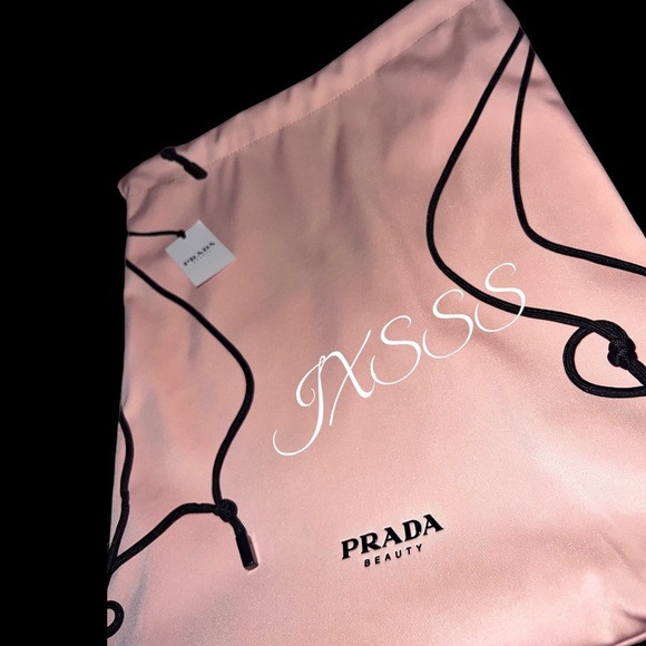 Baby-Pink/Black Reversible Prada Beauty (Satin-Lined) Drawstring Backpack - Picture 16 of 16